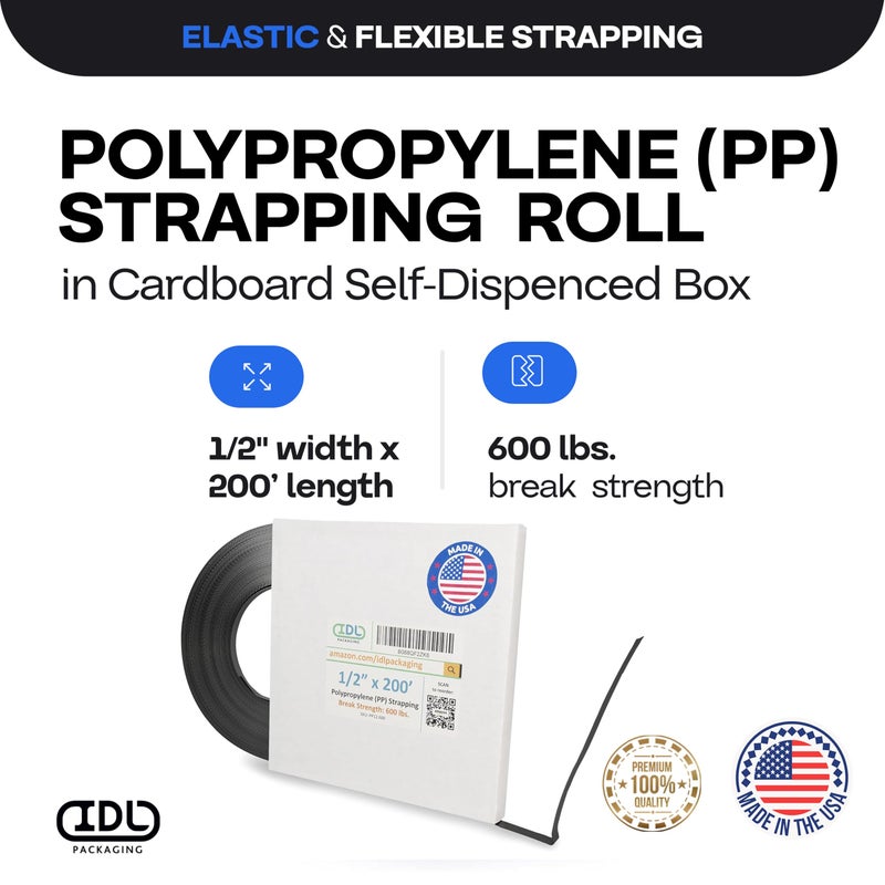 IDL Packaging 1/2" x 200' Polypropylene (PP) Strapping Coil (600 lbs Break Strength) in Ð¡ardboard Self-Dispenced Box - Lightweight and Affordable Poly Banding - Elastic and Flexible Packaging - Image 2
